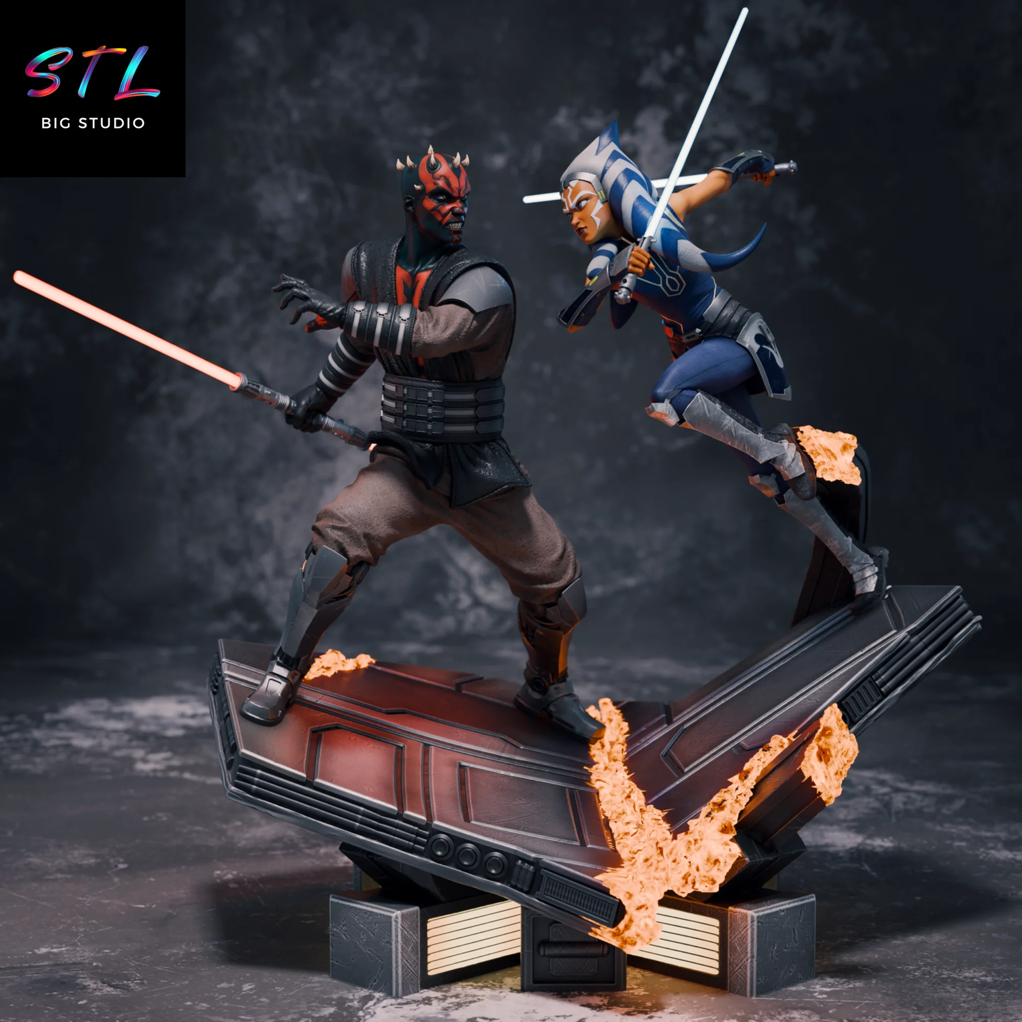 ahsoka tano vs darth maul stl star wars para impresion 3d