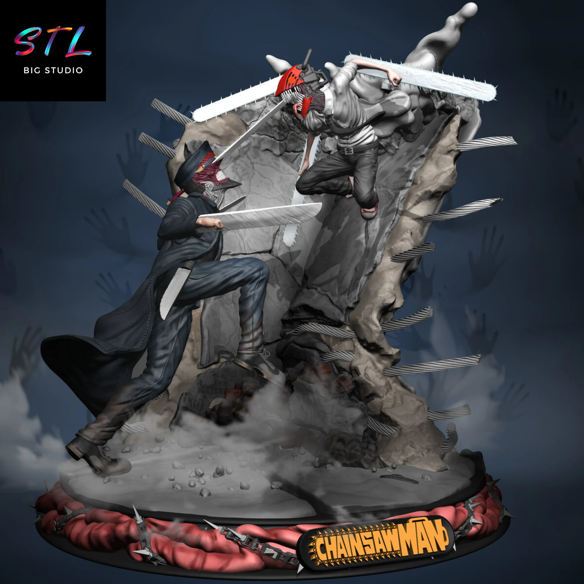 chainsaw man vs katana man stl para impresion 3d