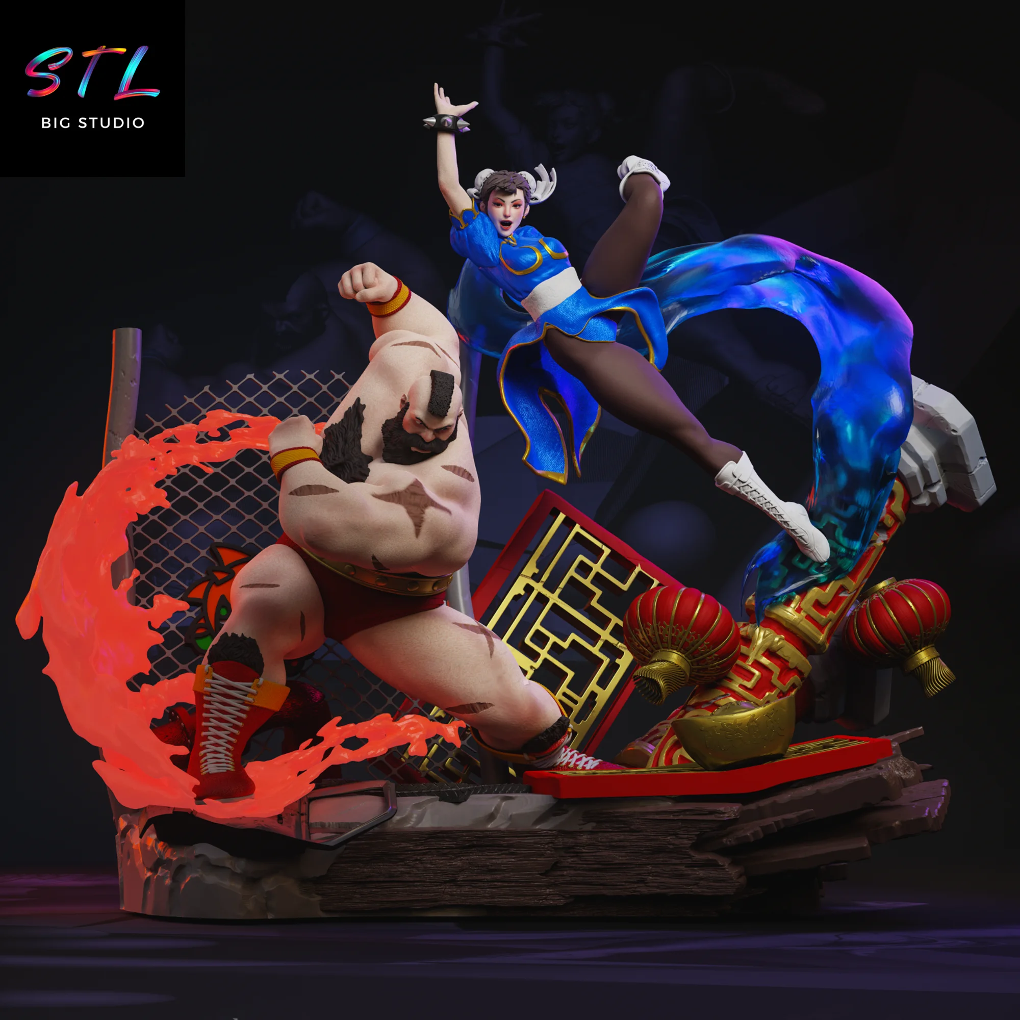 chun li vs zangief stl street fighter diorama para impresion 3d
