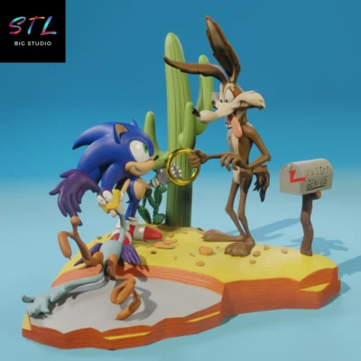 coyote sonic correcaminos stl diorama impresion 3d