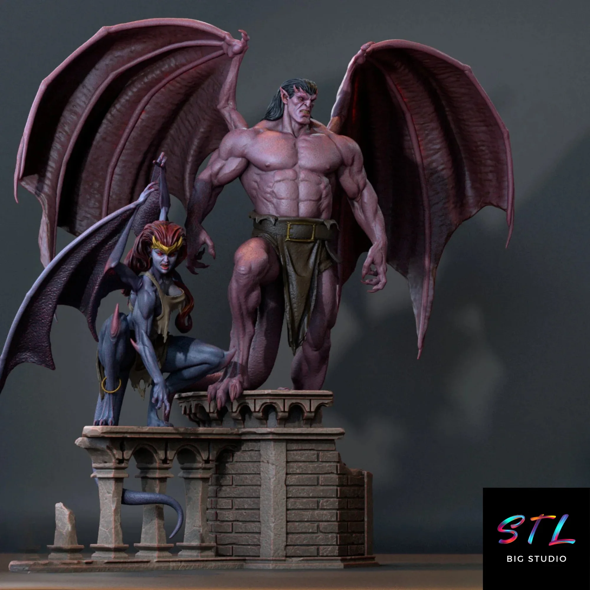 diorama demona y goliath stl impresion 3d figura gargoyles diorama demona y goliath stl impresion 3d figura gargoyles