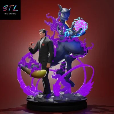 diorama giovanni y mewtwo stl pokemon impresion 3d