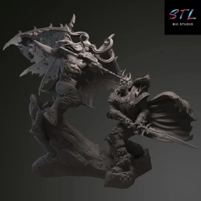 diorama illidan vs arthas stl wow figura para impresion 3d