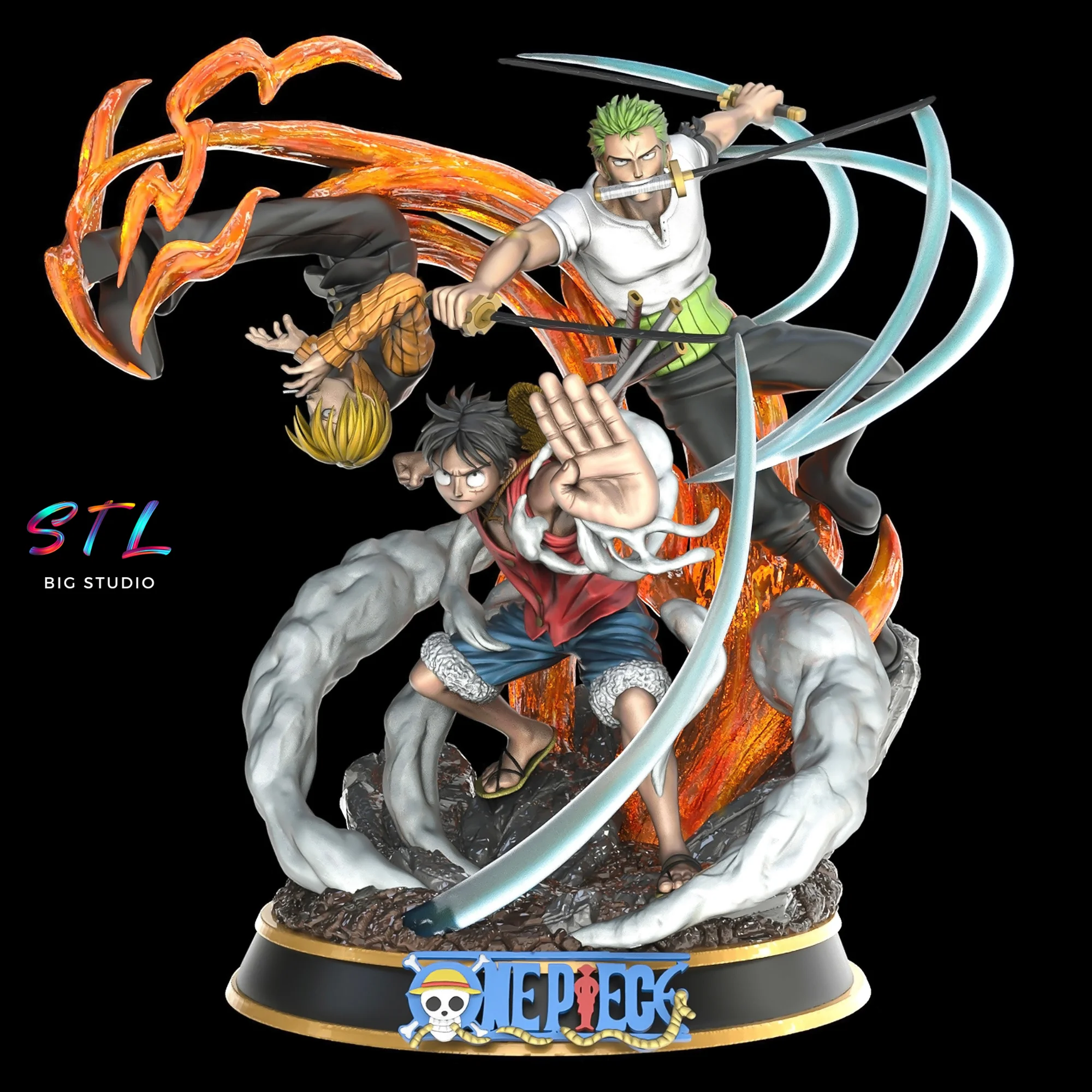 diorama luffy zoro sanji stl impresion 3d one piece