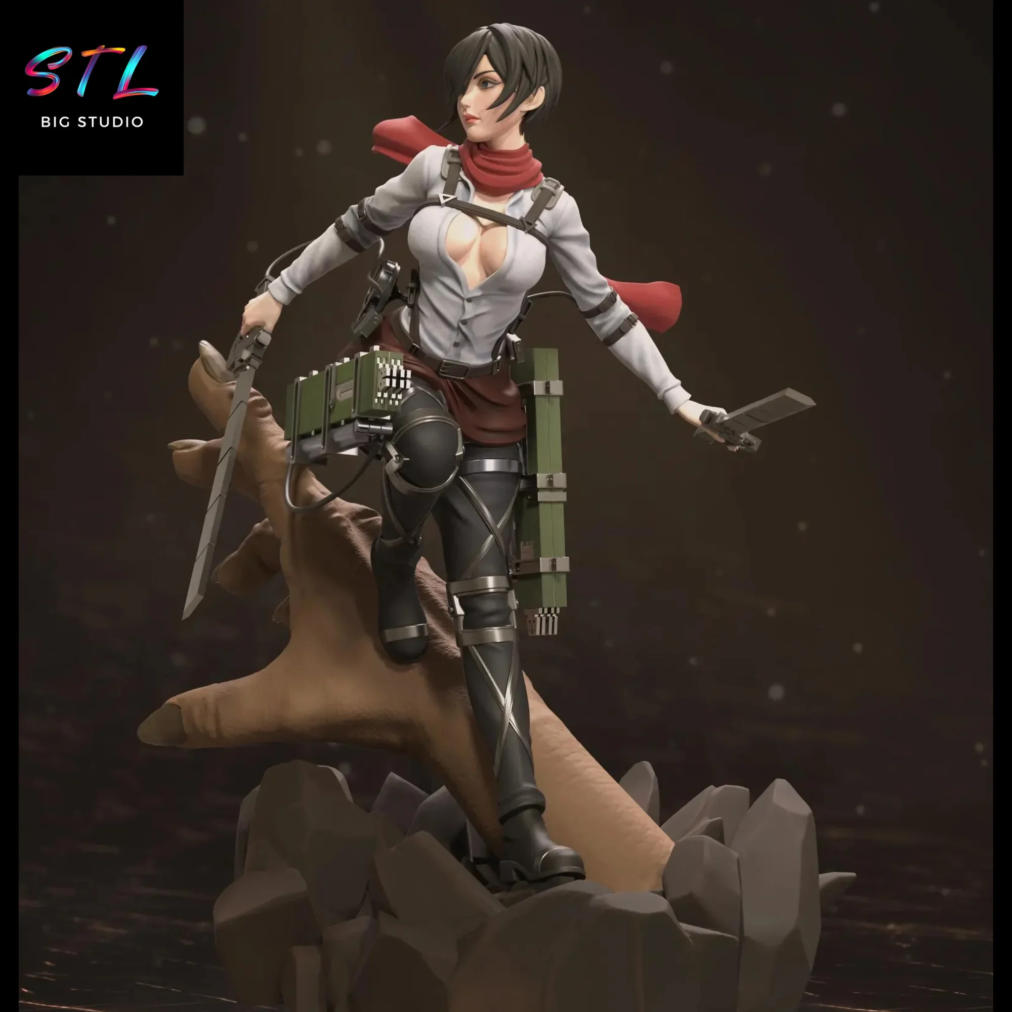 diorama mikasa ackerman stl attack on titan figura impresion 3d diorama mikasa ackerman stl attack on titan figura impresion 3d