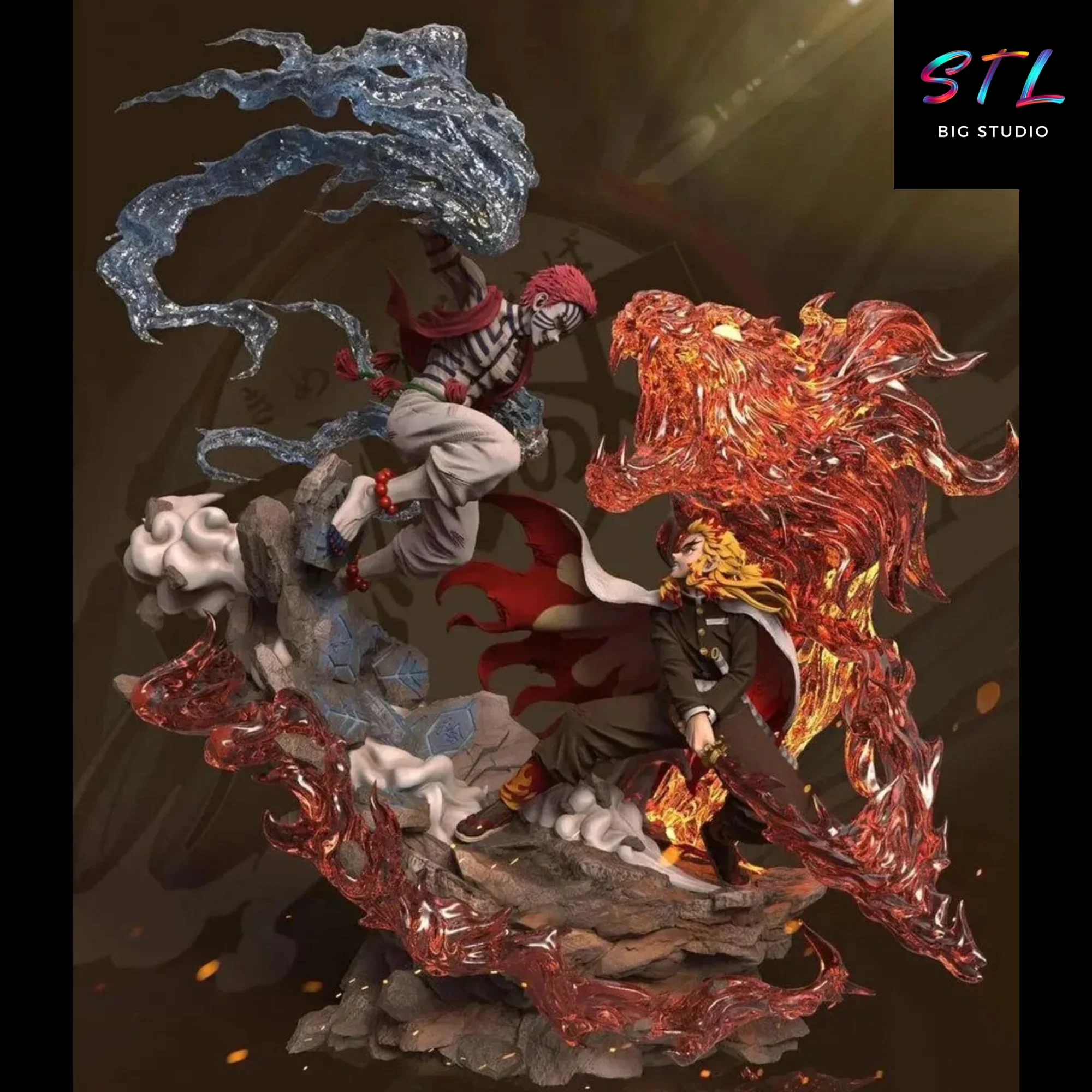 diorama rengoku vs akaza stl impresion 3d demon slayer