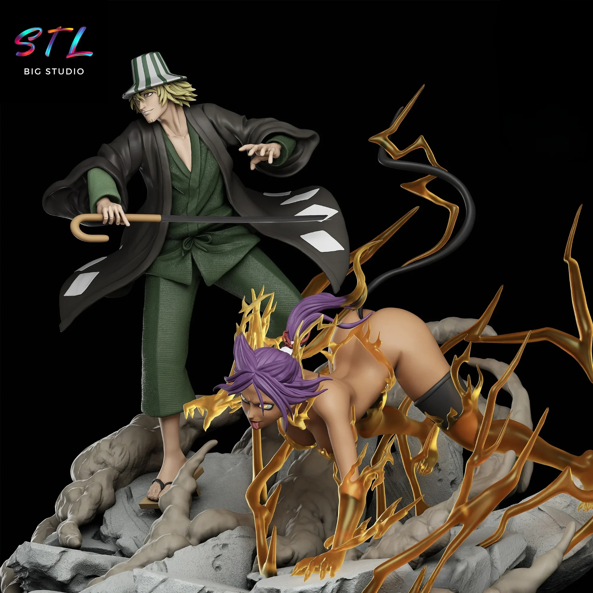 diorama urahara y yoruichi stl impresion 3d bleach diorama urahara y yoruichi stl impresion 3d bleach