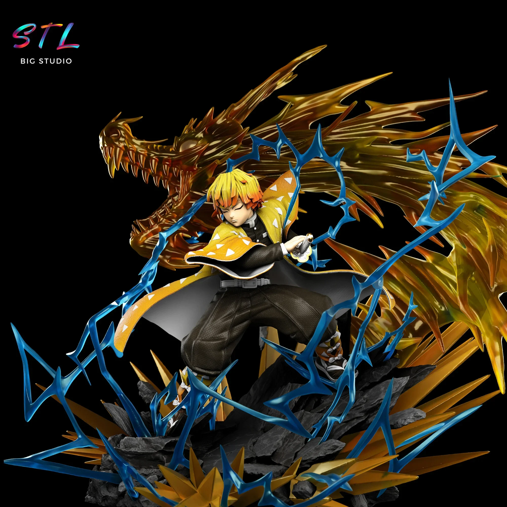 diorama zenitsu agatsuma stl impresion 3d figura kimetsu no yaiba diorama zenitsu agatsuma stl impresion 3d figura kimetsu no yaiba