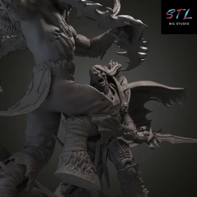 figura illidan vs arthas stl impresion 3d diorama world of warcraft
