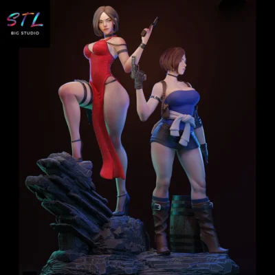 figura jill valentine y ada wong stl impresion 3d diorama resident evil