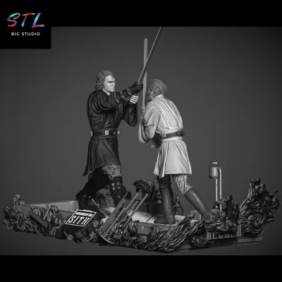 figura obi wan vs anakin skywalker stl imprimir 3d diorama star wars