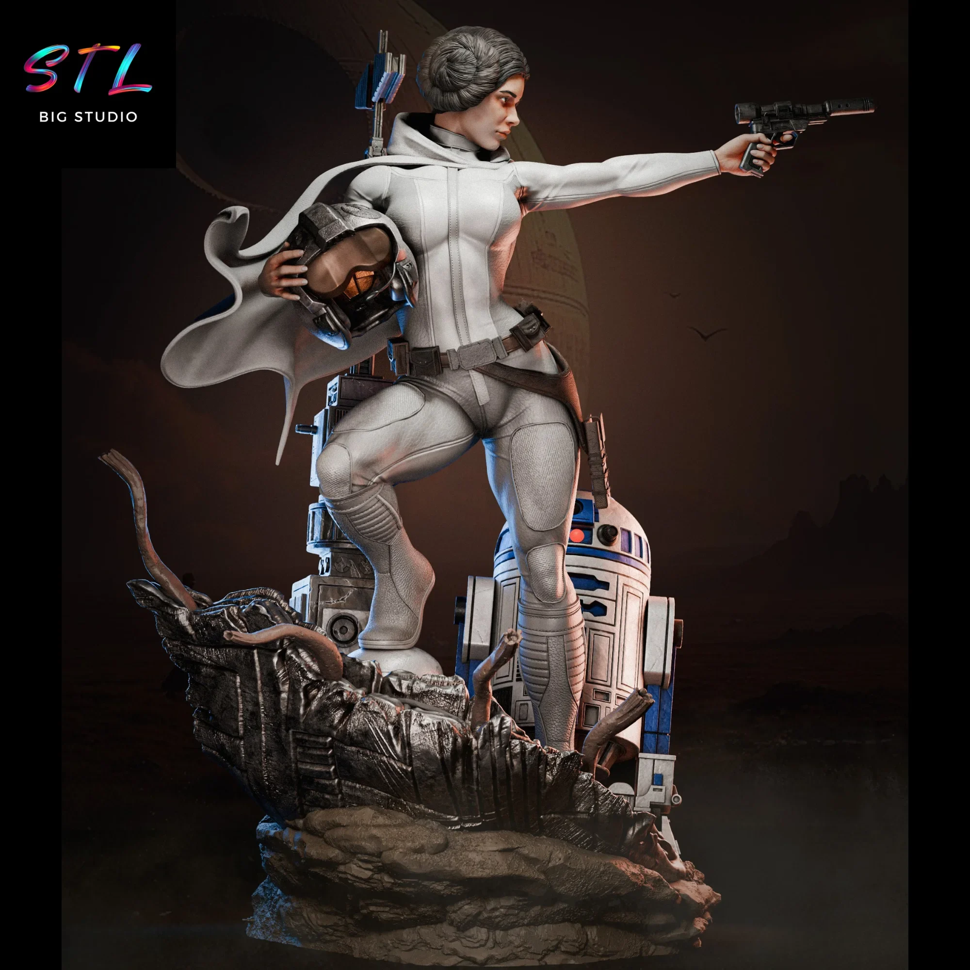 figura princesa leia stl con r2d2 diorama star wars impresion 3d figura princesa leia stl con r2d2 diorama star wars impresion 3d