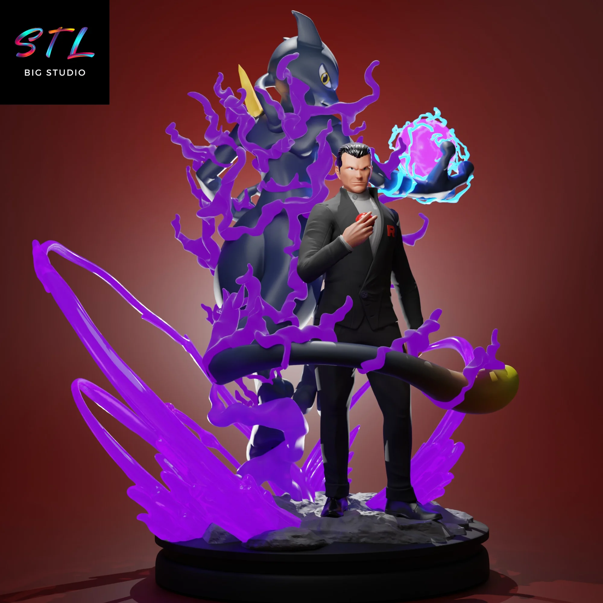 giovanni y mewtwo stl impresion 3d pokemon diorama