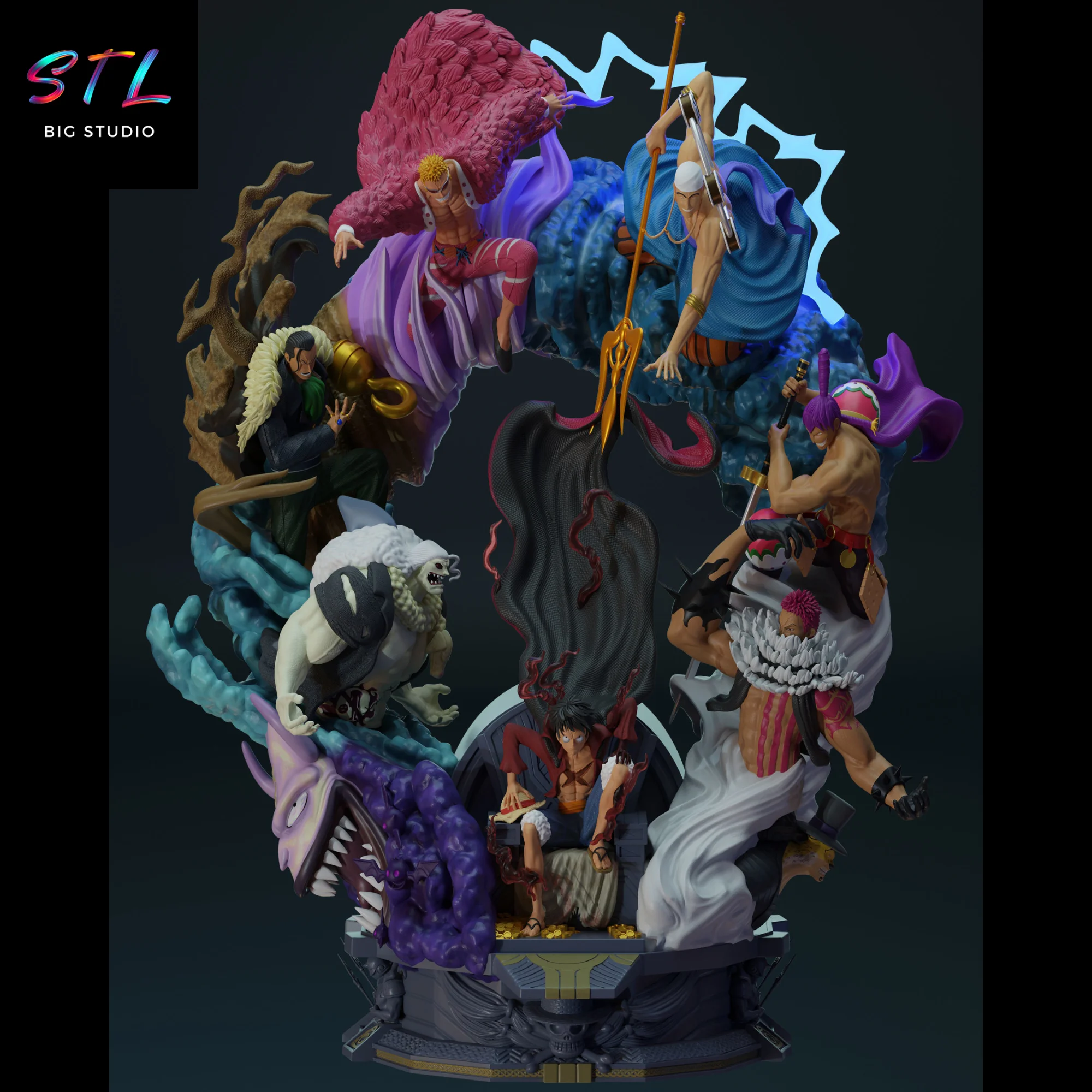 luffy en el trono stl one piece para impresion 3d