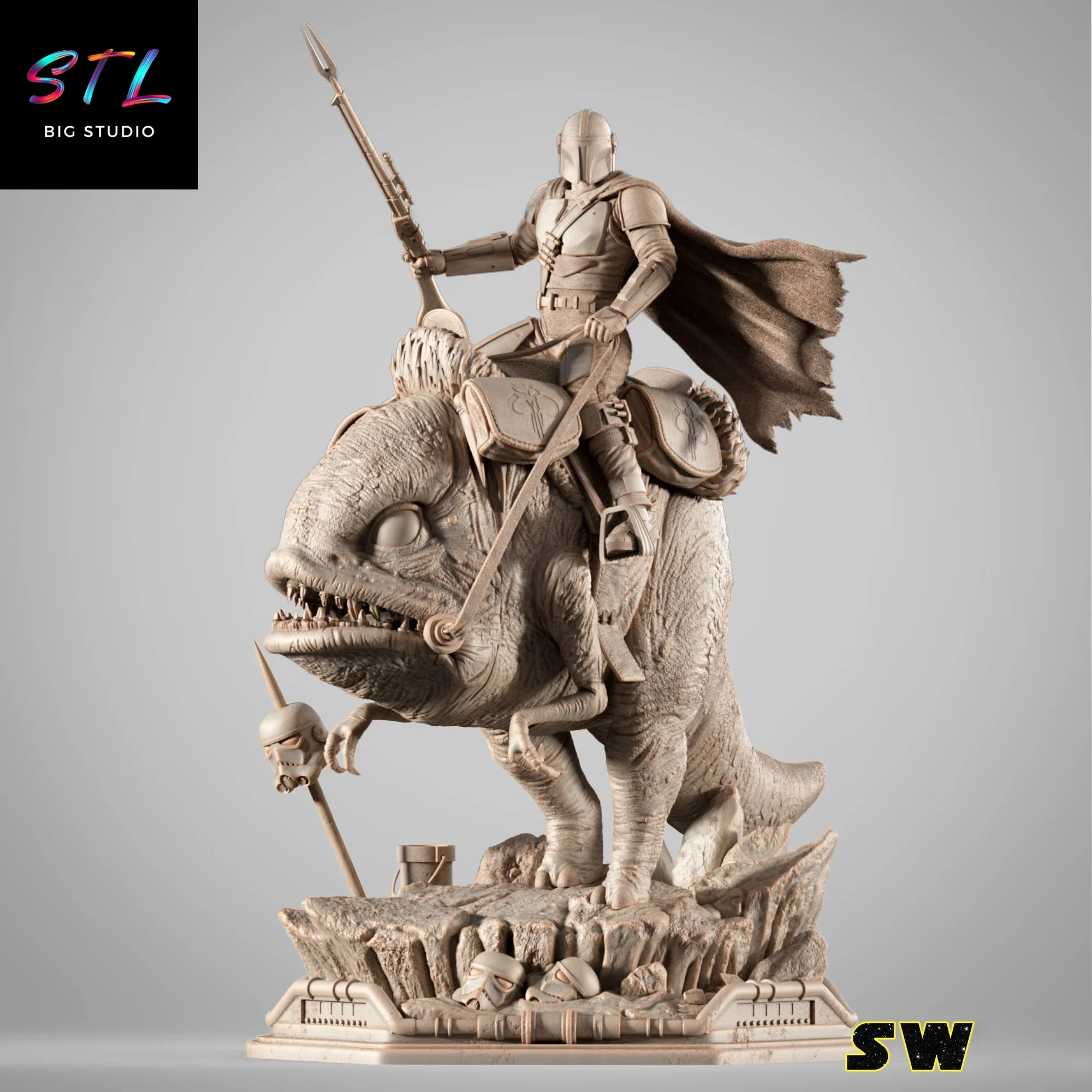 mandalorian y blurrg stl impresion 3d star wars