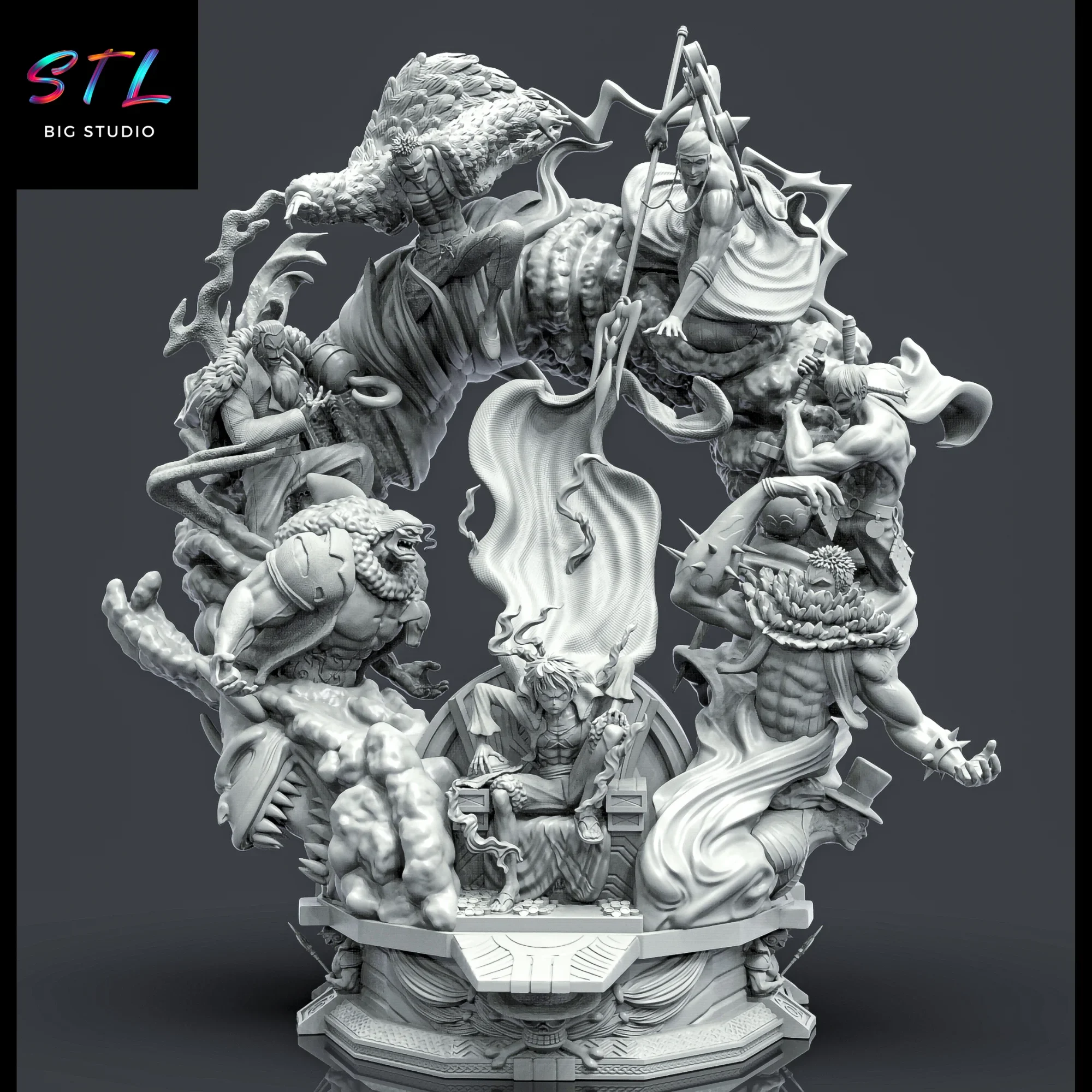 one piece stl luffy en el trono con enemigos impresion 3d one piece stl luffy en el trono con enemigos impresion 3d
