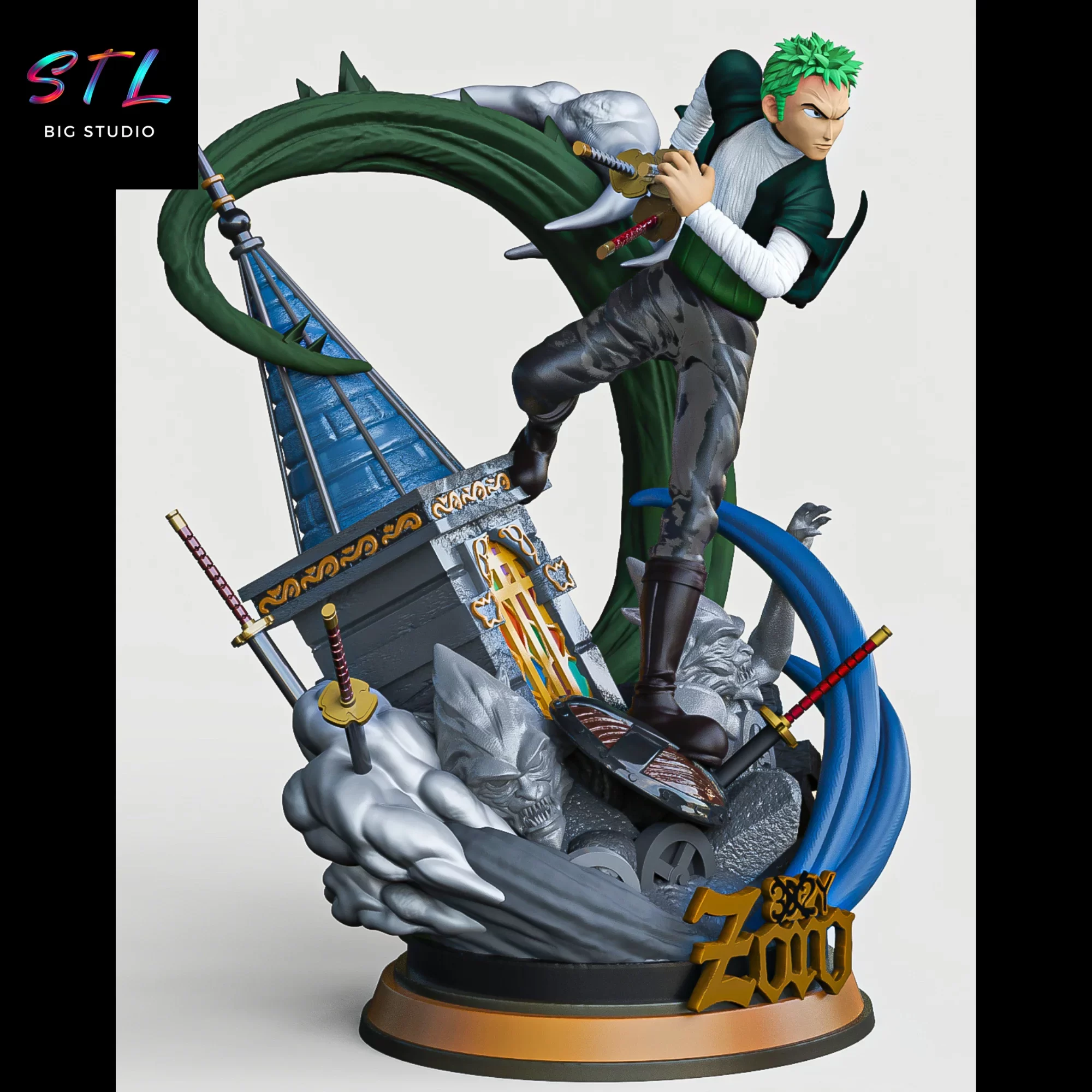 roronoa zoro stl diorama one piece figura 3d roronoa zoro stl diorama one piece figura 3d