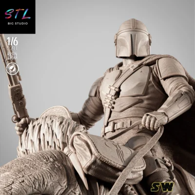 star wars stl mandalorian cabalgando blurrg impresion 3d