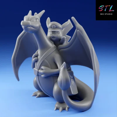 stl charizard y pikachu figura pokemon impresion 3d