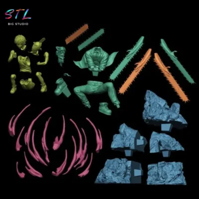 stl denji y pochita figura chainsaw man impresion 3d