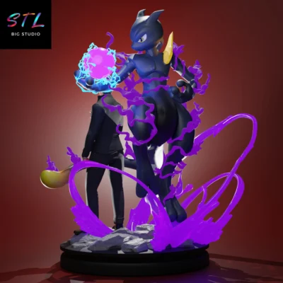 stl giovanni y mewtwo impresion 3d diorama pokemon