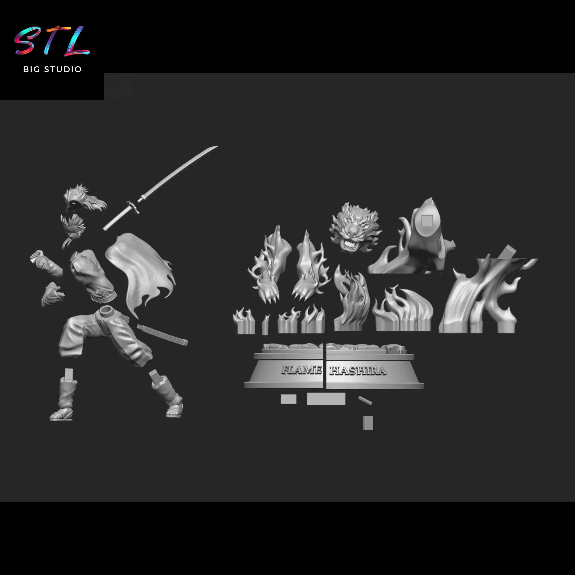 stl kyojuro rengoku imprimir 3d demon slayer