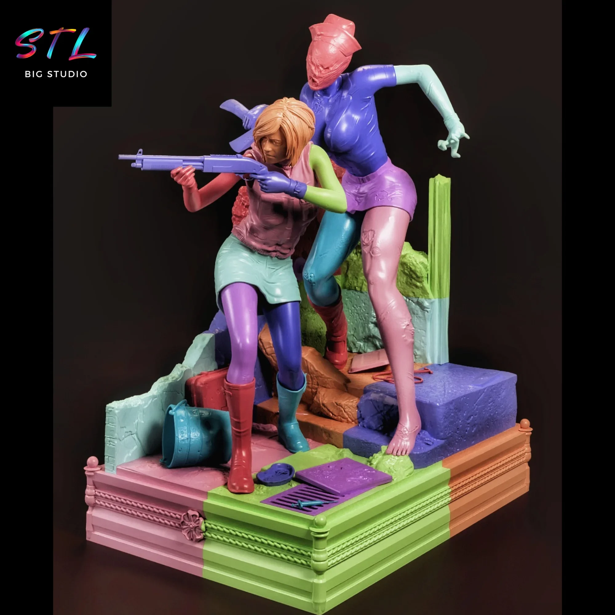 stl silent hill diorama heather mason y enfermera impresion 3d stl silent hill diorama heather mason y enfermera impresion 3d