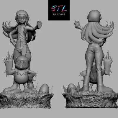 stl yolei y hawkmon diorama digimon impresion 3d