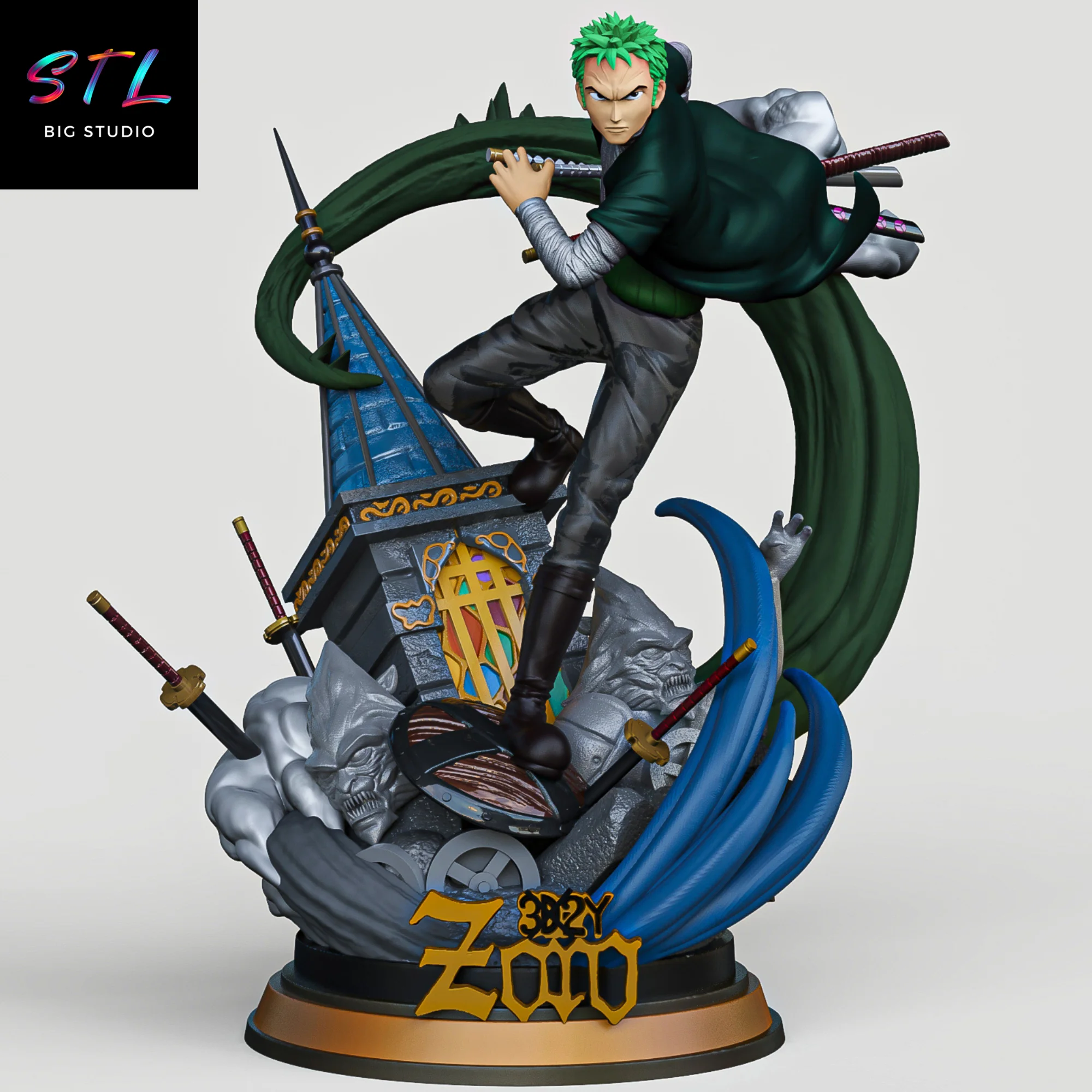 zoro stl one piece diorama impresion 3d